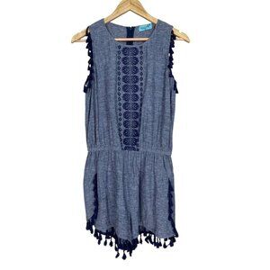 LETARTE HANDMADE EMBROIDERED TASSELS BLUE ROMPER